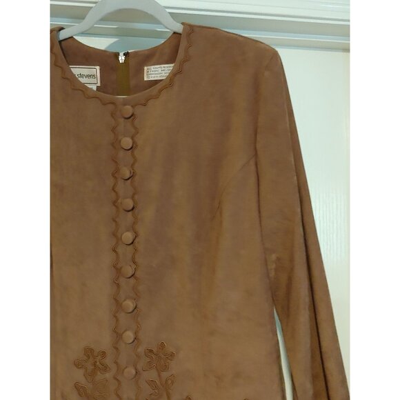 Karin Stevens Vintage Faux Suede Dress/Attached Jacket Tobacco Church Modest 16 - Picture 4 of 12